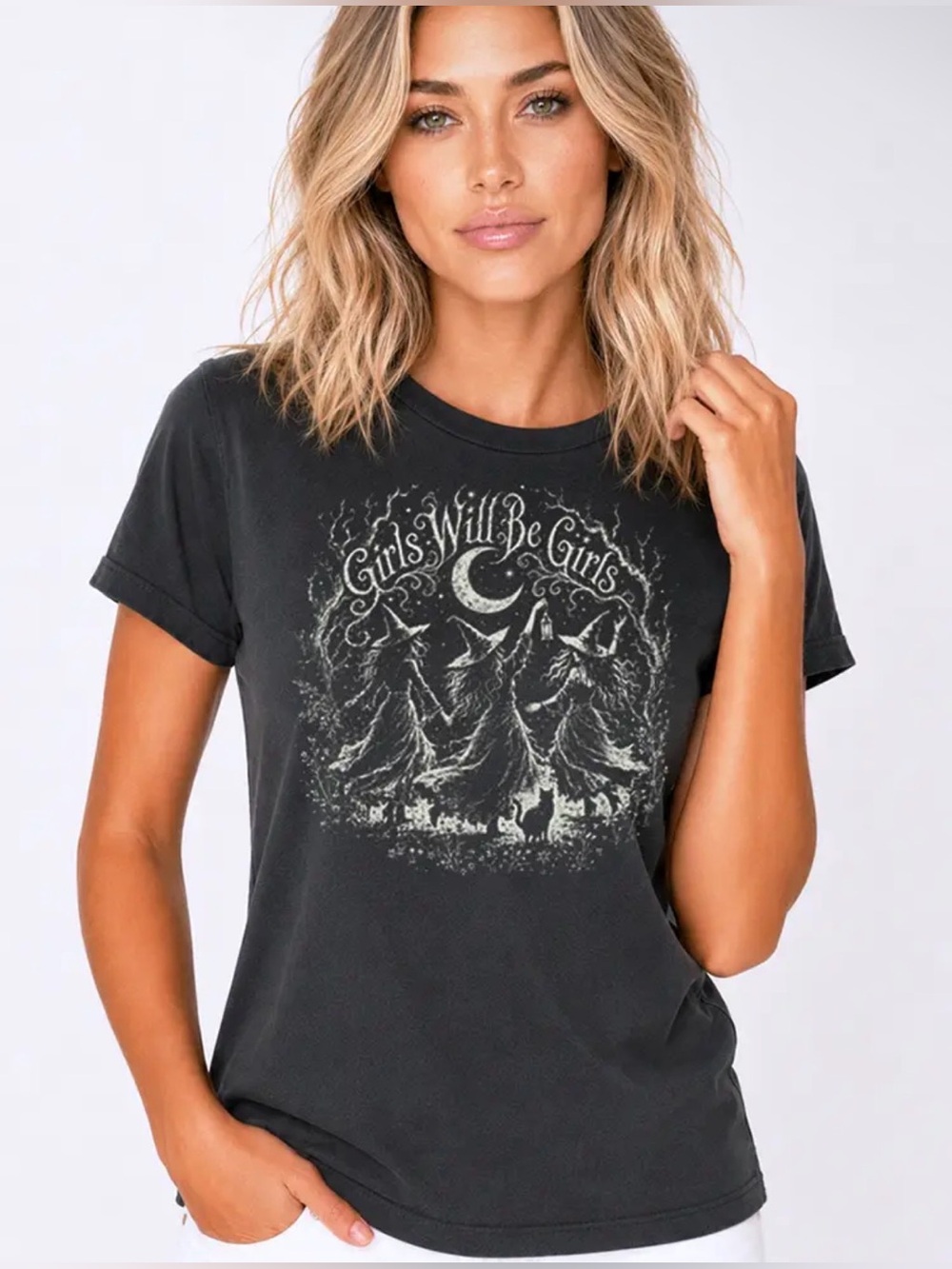 Girls Will Be Girls Halloween Witch Graphic Tee